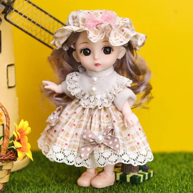New 16 cm BJD Mini Doll 13 Movable Joint Girl Baby 3D Big Eyes Beautiful DIY Toy Doll with Clothes Dress Up 1/12 Fashion Doll 4