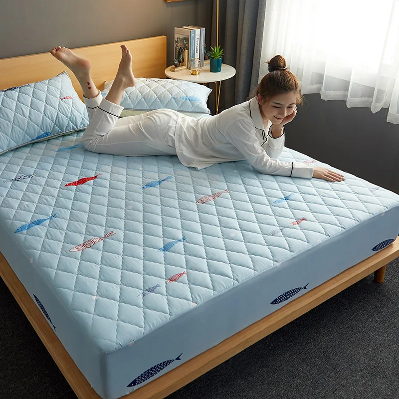 Cute Pattern Thicken Quilted Mattress Cover King Queen Bed Fitted Sheet Topper Air-Permeable Pad | Дом и сад