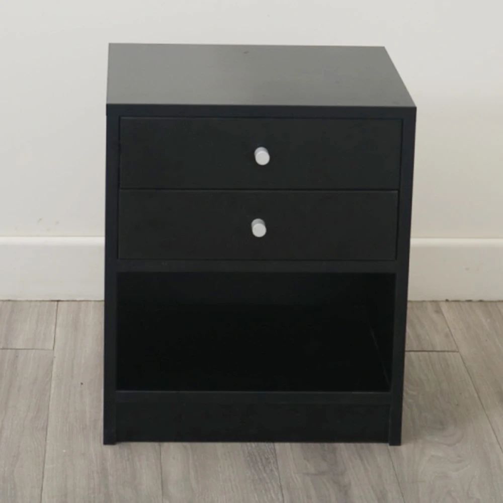 

Round Handle Night Stand Bedside Table Cabinet with Two Drawers for Bedroom Storage Desk