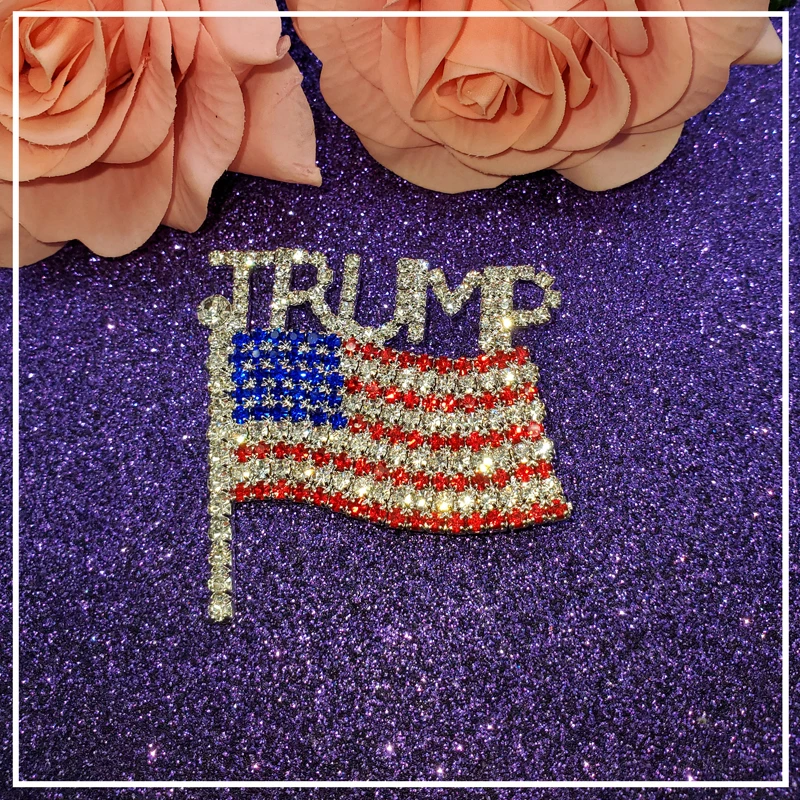 Blingbling ручной работы кристалл "Трамп с флагом США" слово Брошь булавка сувенир для США г