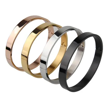 

Sangsy 6mm/8mm Width Women/Men Bracelets & Bangle Open Cuff Design Stainless Steel 4 Colors Bracelets for Womens Couple Bracelet