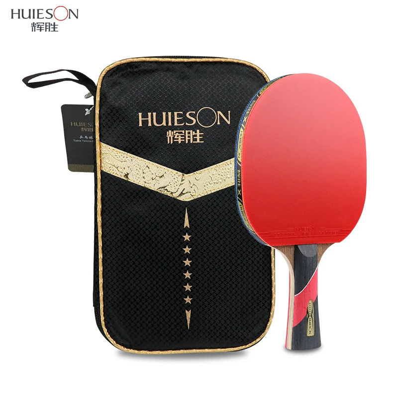 Huieson, новая модернизированная ракетка для настольного тенниса, 2 шт., 6 звезд, лезвие из углеродного волокна, липкие прыщи, резиновая ракетка для пинг-понга, Летучая мышь с чехлом