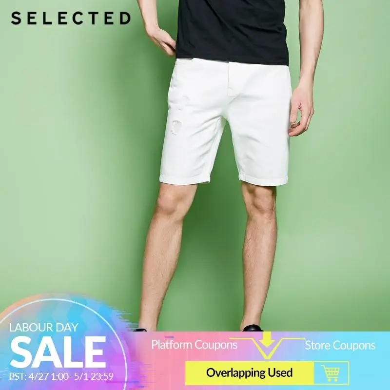 

SELECTED Men's Spring Loose Fit White Ripped Denim Shorts C|4182S3507