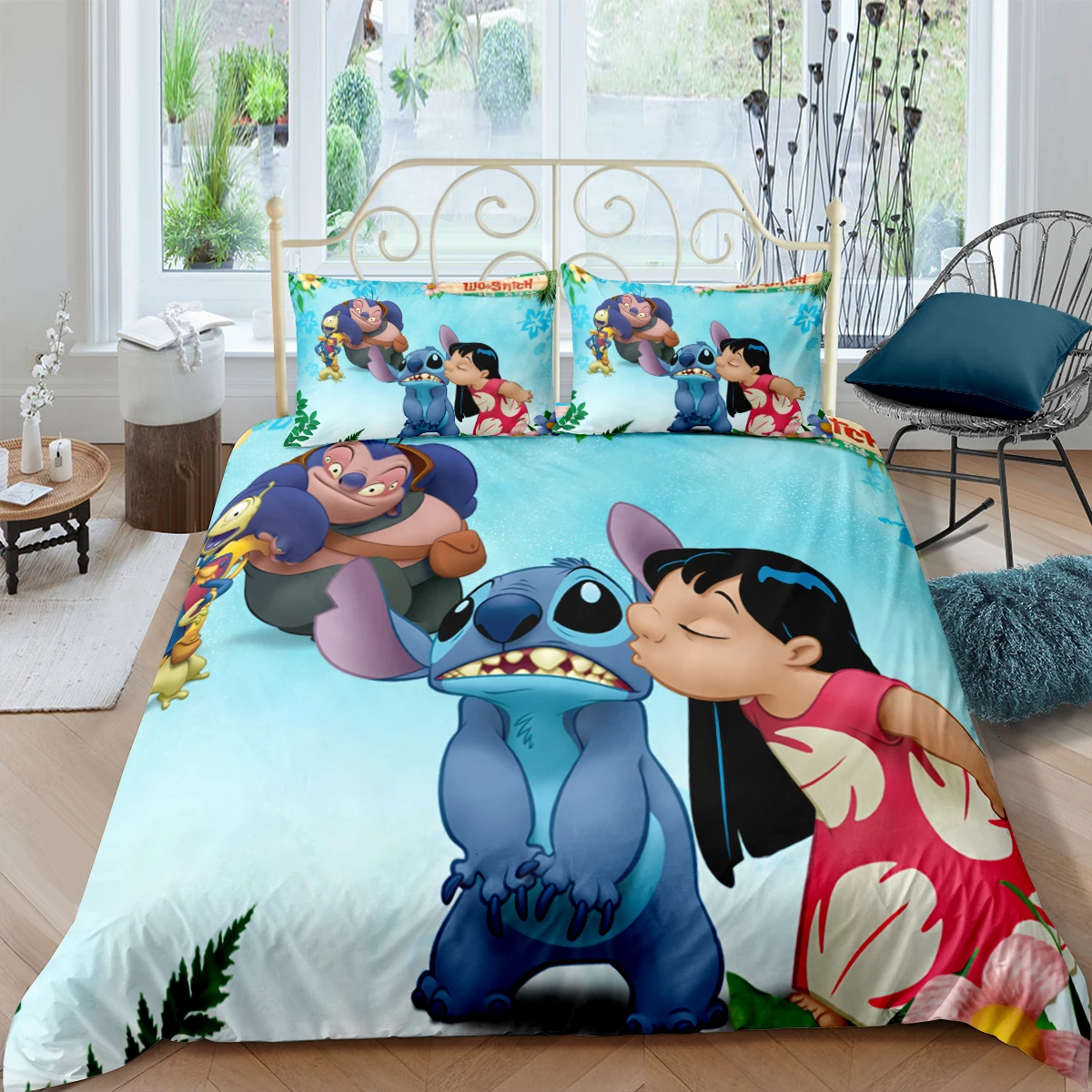 Disney-juego de cama de animación de Lilo & Stitch, edredón de