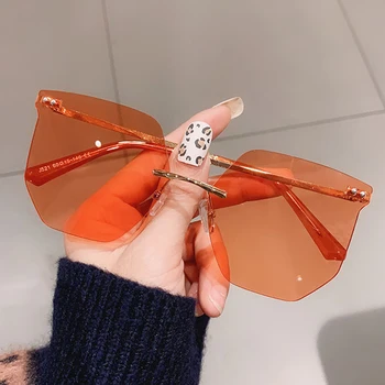 

Super Light Rimless Candy Color Rivet Sunglasses For Women Vinage Clear Purple Orange Square Sun Glasses Female Alloy Eyewear