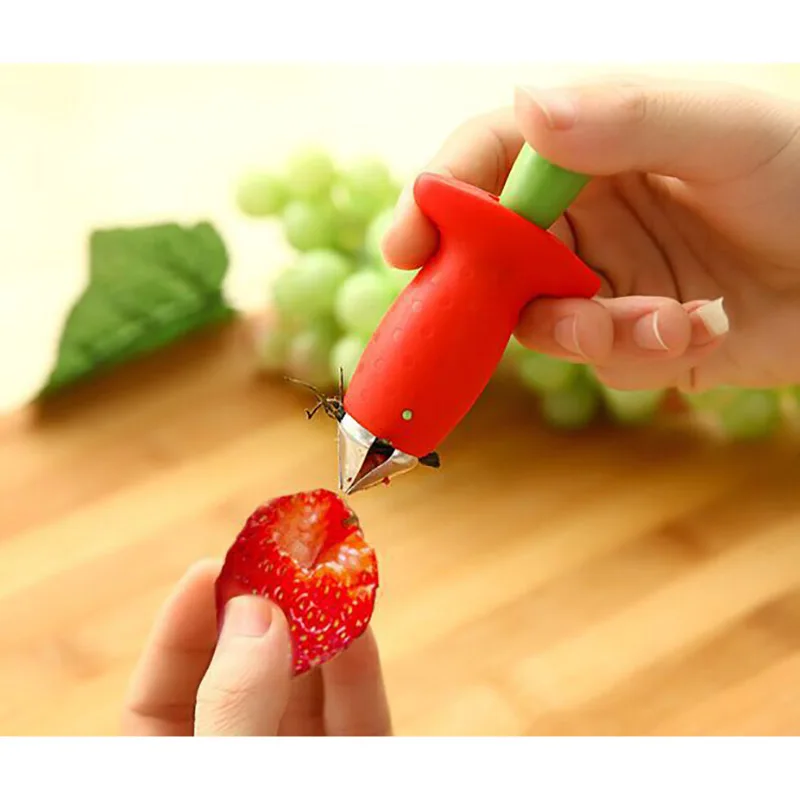 Plastic Strawberry Hullers Fruit Pedicle Removal Device Tomato Stalks Strawberry Knife Stem Remover Kitchen Gadgets 1pc fruit stem remover