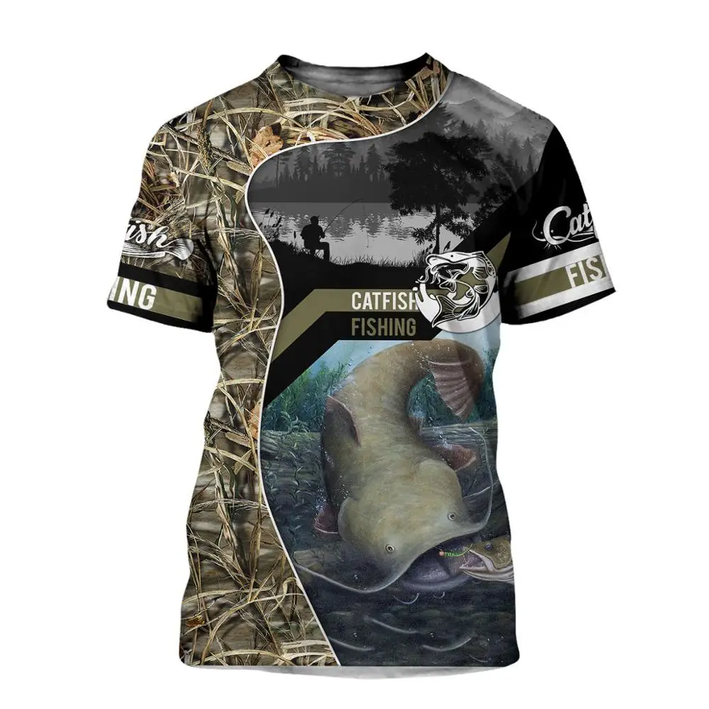 Beautiful Fishing Camo 3D All Over Print men t shirt Harajuku