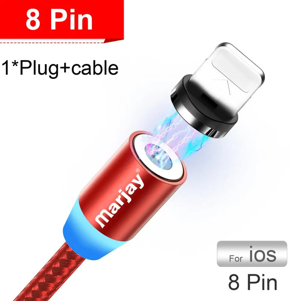 Red iOS Cable Marjay Магнитный кабель Micro usb type C кабель для iPhone samsung Android Быстрая зарядка магнит зарядное устройство мобильный телефон USB провод шнур - Цвет: Red iOS Cable