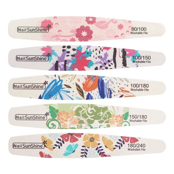 

5pcs/lot Nail Files 80/100/150/180/240 Flower Printed Diamond File Washable Nails Files Block Sandpaper Nagelvijl Manicure Tool