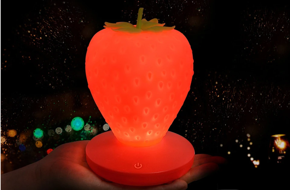 Led Energy-saving Lamp Children with Sleeping Night Light Fun Strawberry Shape USB Charging Silicone Lamp Touch Switch Luminaria night table lamps