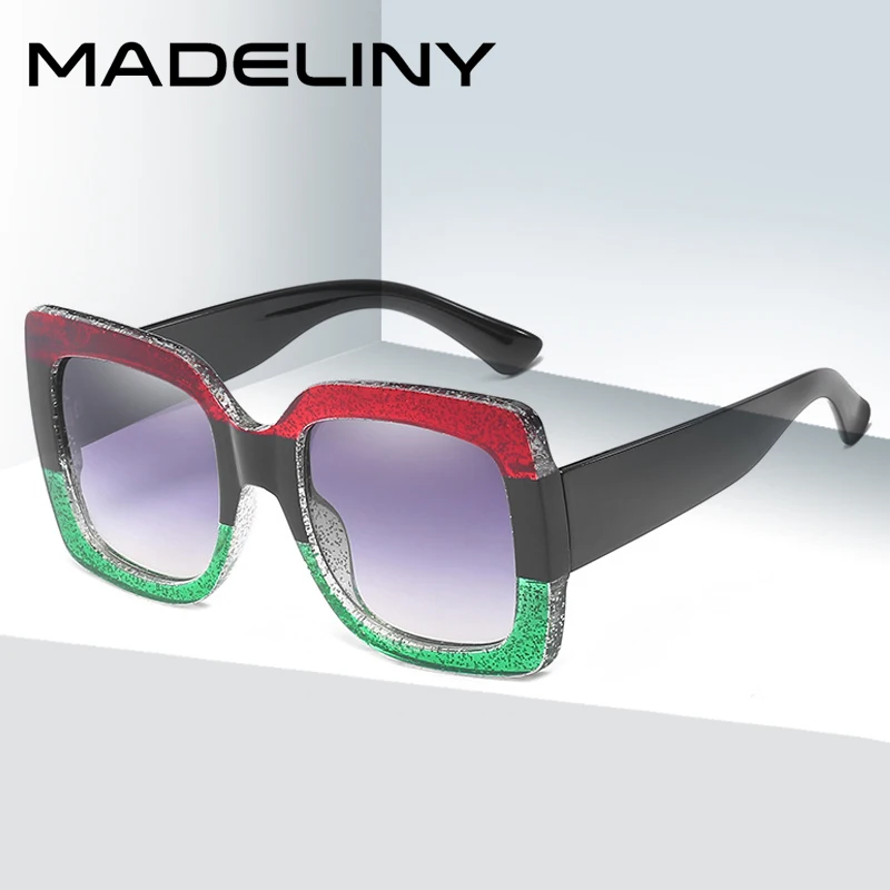 MADELINY, Ретро стиль, большие размеры, квадратные солнцезащитные очки для женщин, фирменный дизайн, грандиентные оттенки, солнцезащитные очки, Ретро стиль, трендовые очки MA087