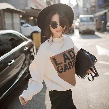 

Autumn Winter New Letter Print Thick Sweatshirt Korean Style Turtleneck Batwing Sleeve Women Plus Size Top