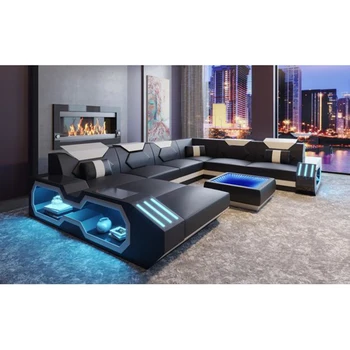 

Top genuine leather sofa with LED light