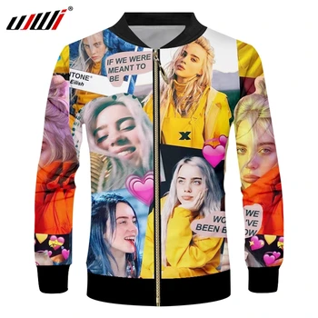 

UJWI Men/Women New 3D Zip Jacket Printed Yellow Billie Eilish Zipper Coat Mens Trend Hip Hop Large Size Unisex Fashion Clothing