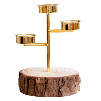 

Wooden Base Metal Wrought Iron Concise Golden Candlestick Candelabra for Wedding Party Dinner Holiday Party Decoration Candle Ho