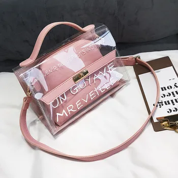 

Clear Transparet Bags For Women Bag 2020 Designer Handbag Small PVC Jelly Bag Letter Print Crossbody Messenger Bags Candy Color