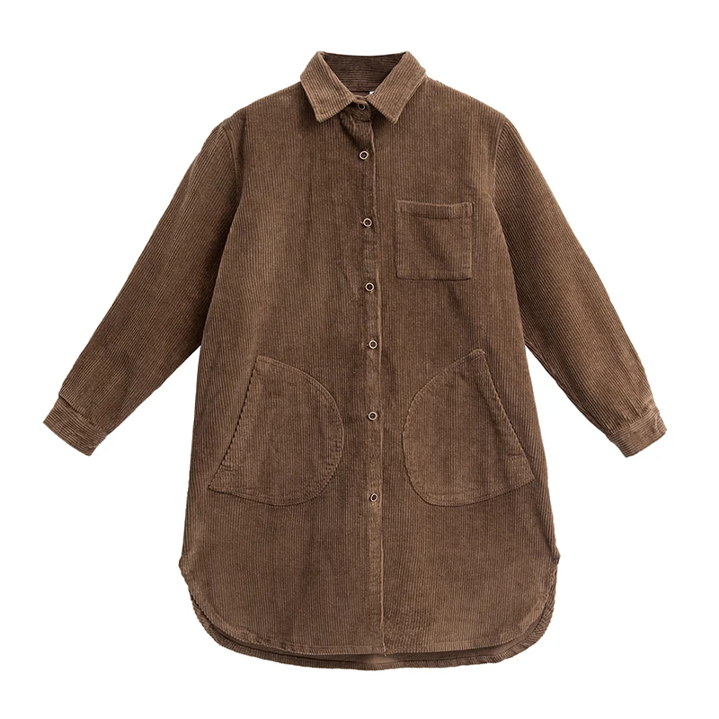 

New Casual Shirt Womens tops Loose Corduroy Long Age Nine Points Reduction Sleeve In Literature And Art Women shirts Khaki 8810