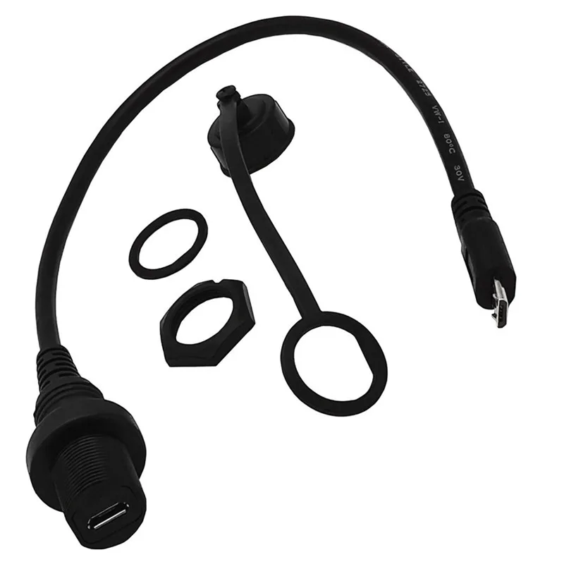 conversor micro usb orifício do painel mount jack com tampa de pó micro cabo impermeável de ip macho para fêmea painel de montagem impermeável cabo de extensão do conector