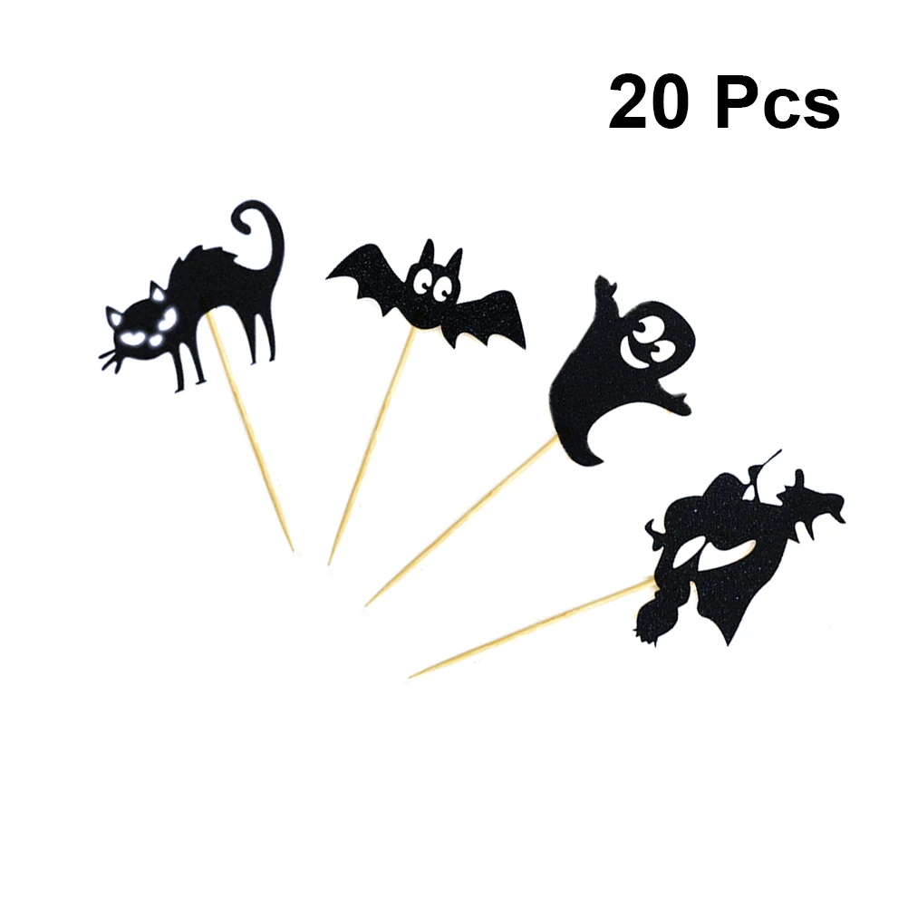 20 шт. ведьма летучая мышь Черный кот вампир шаблон торт Топпер забавные палочки для торта бумага кекс Decor Декор принадлежности для Хэллоуина