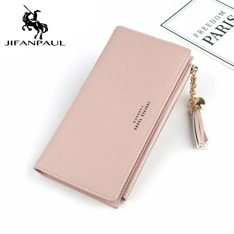 

JIFANPAUL women's Long Wallet Korean version of fashion, leisure, pure color, simple tassels zipper handbag, cross-shaped pocket