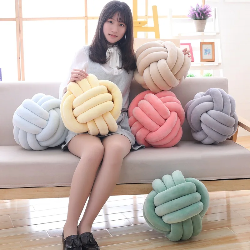 

Online Celebrity Style Knot Ball Knotted Pillow Solid Color Back Cushion Couch Pillows Creative Northern European-Style INS Deco