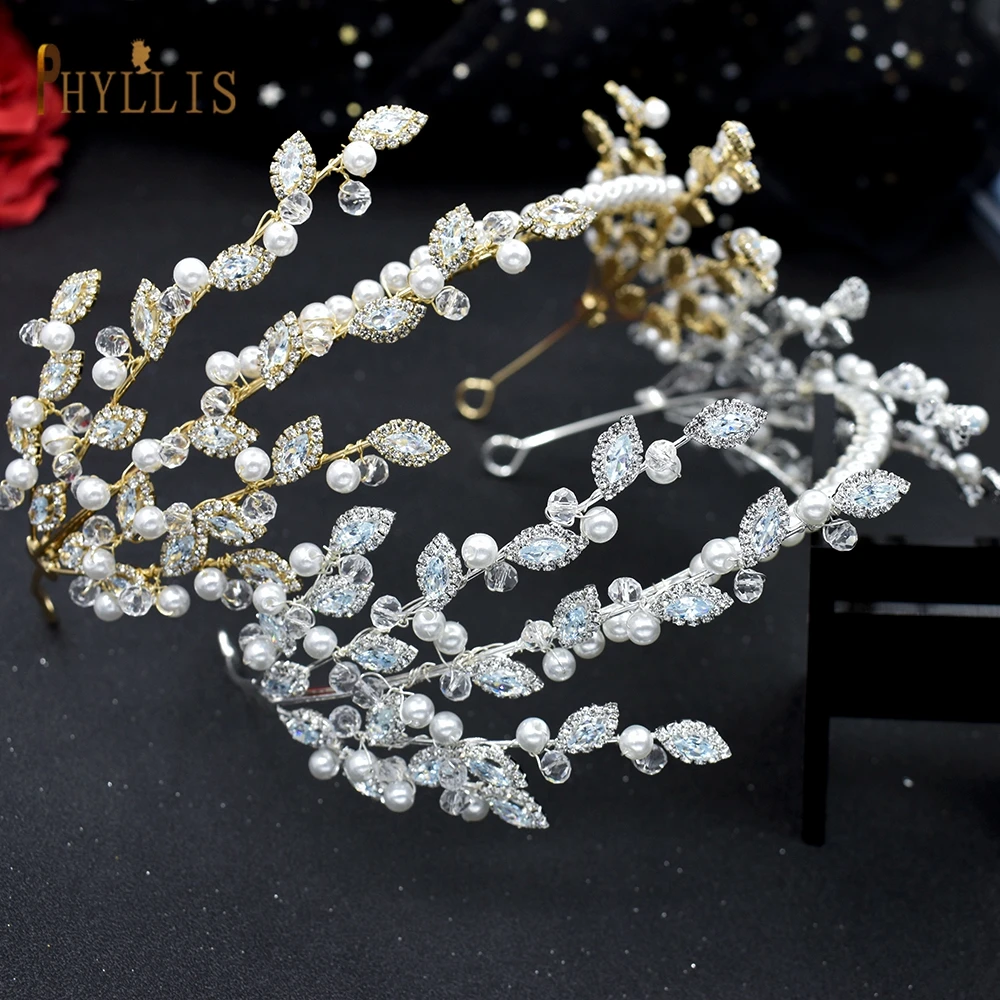 A115 Sparkling Wedding Tiara Zircon Hair Band Hair Accessories Crystal Bridal Headwear Pearl Head Hoop Beaded Bridal Piece