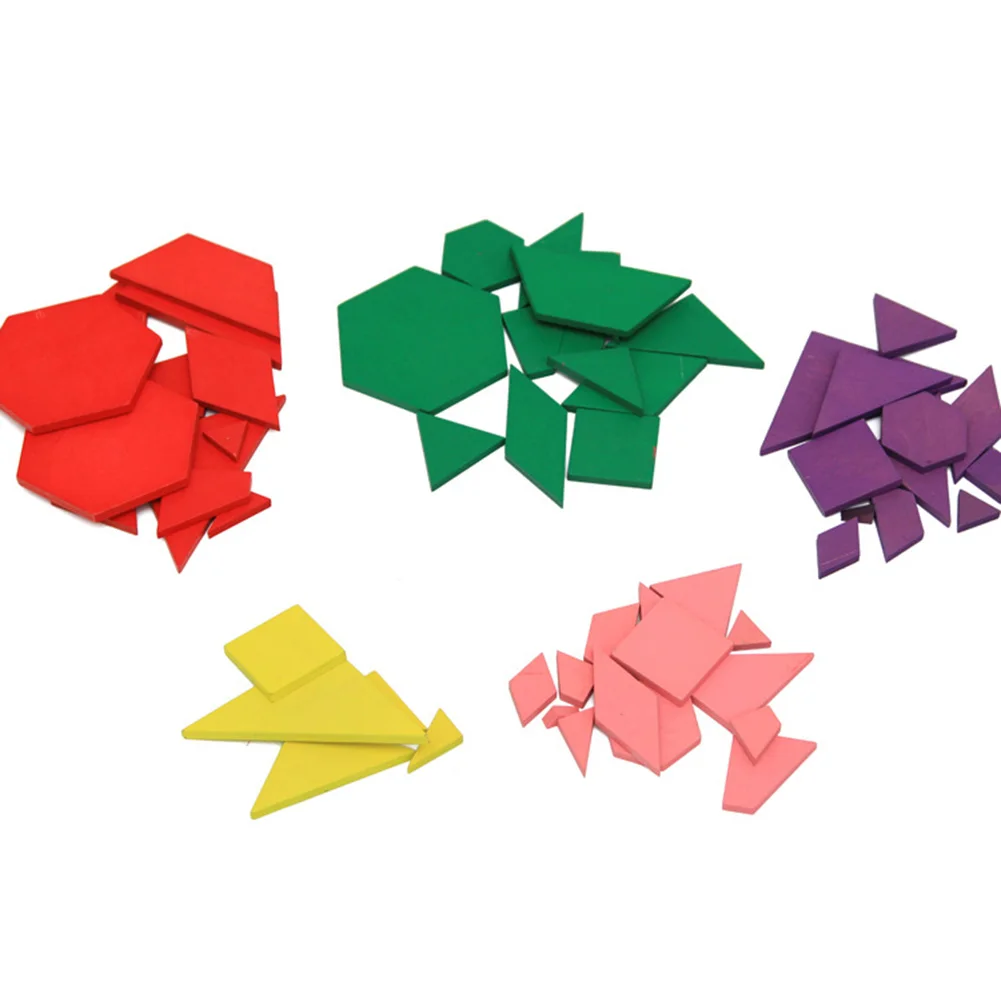 New  Wooden Colorful Geometric Tangram Puzzles Teaching Math Educational Kids Toy