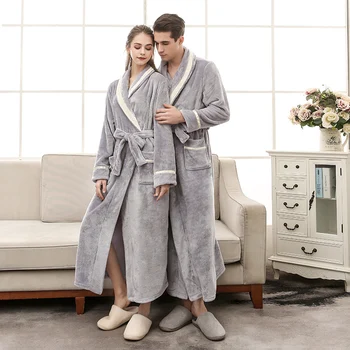 

MUYOGRT Men BathRobe Flannel Hooded Thick Casual Winter Autumn Long Kimono Robe Warm Home Sleepwear Bath Robe Pajama Nightgown