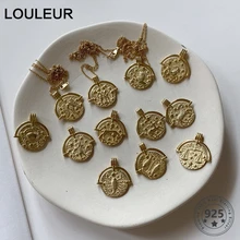 Louleur, 925 пробы, серебряное ожерелье, 12 созвездий, круглая подвеска, золото, тиснение, ожерелье для женщин, 925, созвездие, ювелирное изделие