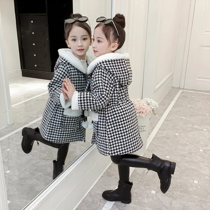 

Girl'S Coat Cotton-padded Clothes Autumn And Winter Childrenswear 2019 New Style Korean-style Children Plaid Mid-length Duffle C