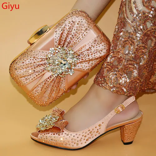 Doershow/Очень Красивая итальянская обувь персикового цвета с сумочкой в комплекте, высококачественный итальянский комплект из туфель и сумочки для свадьбы и вечерние HLO1-15