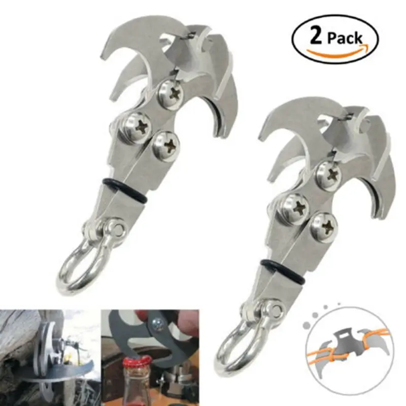 Sports Supply Stainless Multi-function Gravity Hook Grappling Survival Carabiner Folding Climbing Claw 2pcs New