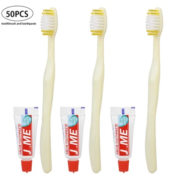 

50Sets Portable Hotel Disposable Toothbrush with Toothpaste Kit supplies Convenient Plastic Camping Travel Wash Gargle Tool
