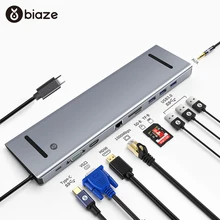 Biaze Мульти USB C концентратор к HDMI USB 3,0 type C концентратор VGA RJ45 кард-ридер адаптер для MacBook Pro huawei Notbook 12 в 1 type-C концентратор