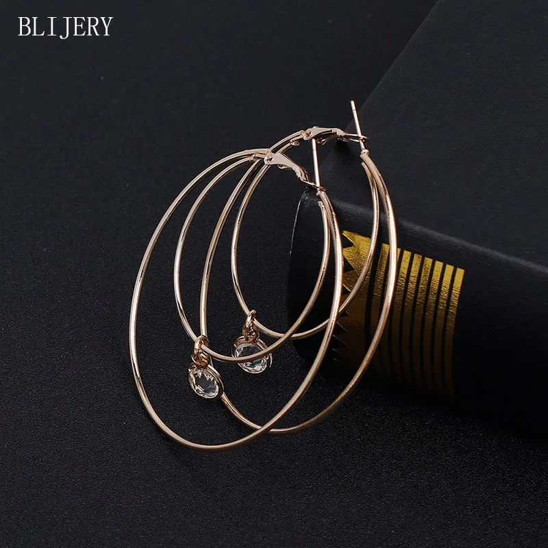 BLIJERY, новинка, модные большие серьги-кольца для женщин, Хрустальная подвеска, двойные круги, серьги, массивное ювелирное изделие, подарок, Boucles d'oreuilles