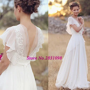 

Summer Beach Wedding Dress Chiffon Cheap Bride Dresses 2020 Lace Flowers Vintage Wedding Gowns A Line Vestido Noiva Praia
