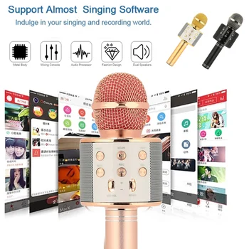 

Stock microphone For Music Playing Singing Speaker Player Mini Bluetooth wireless karaoke player microphone Interview stage gold