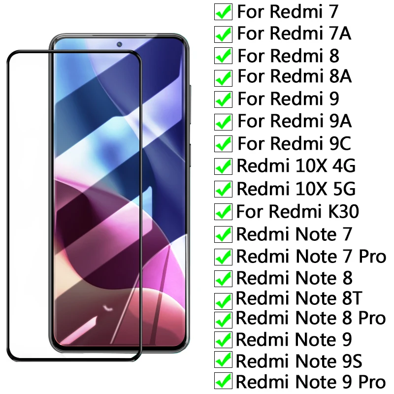 

10D полное закаленное стекло для Xiaomi Redmi 7 7A 8 8A 9 9A 9C 10X K30 защитная пленка Note 7 8 8T 9 9S Pro Защитная стеклянная пленка