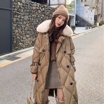 

Women 2020 Winter 90% White Duck Down Jacket Real Fox Fur Collar Long Thick Coat Female Casual Warm Down Parka Outerwear L795