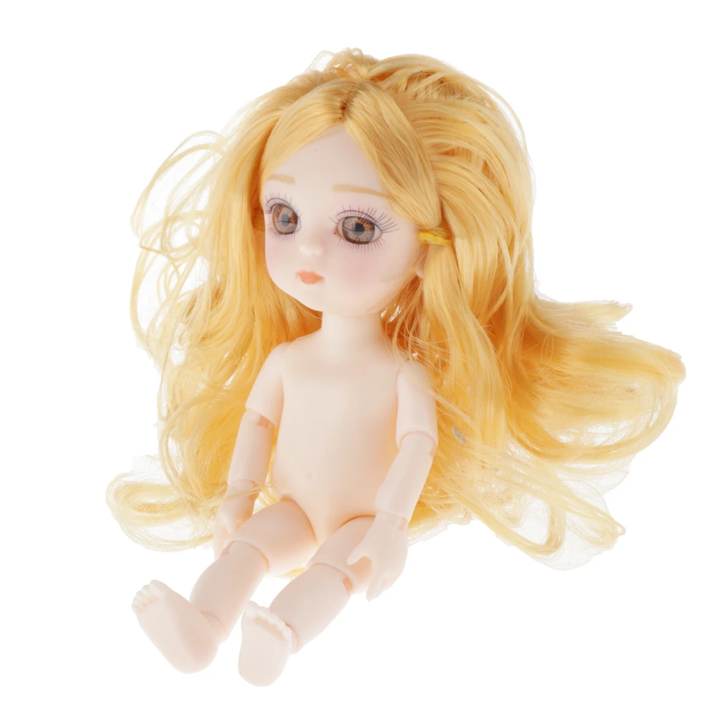 Mini 16cm 13 Joints Nude Girl Doll Body Model DIY Accessory Blond Hair