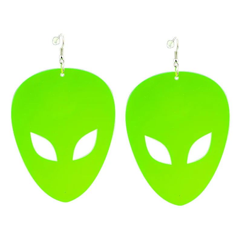 

Hip Hop Alien Face Earrings for Women Fluorescent Green Acrylic Big Drop Earings Femme 2020 Fashion Party Earring Jewelry Gifts