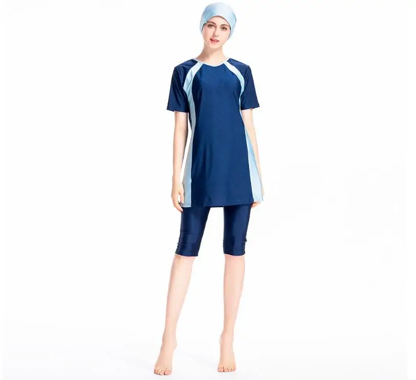 

Islamic Swimsuit Xxxl Women Burkini Hijab Stitching Maillot De Bain Short Sleeved Swimwear Conservative Hasema Cropped Trousers