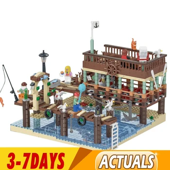 

DHL 21310 Idea City Street The Old Fishing Store Modular Buildings 16050 Creator Fish House Pier Model Building Blocks Kid Toys
