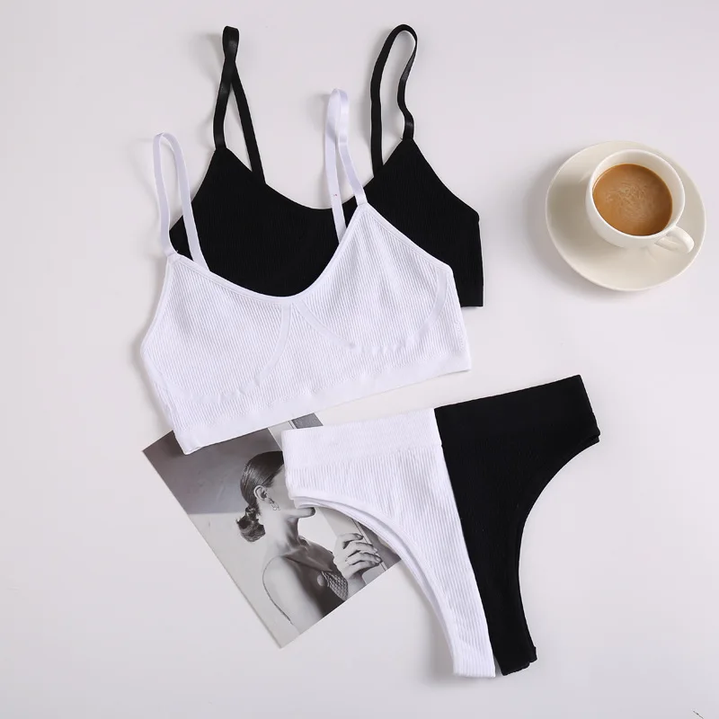 

Women Bra Set Sexy Bralette Sexy Female Underwear Lingerie Ribbed Tops Girls Fashion Brassiere Basic Stretchy Tank Crop Top