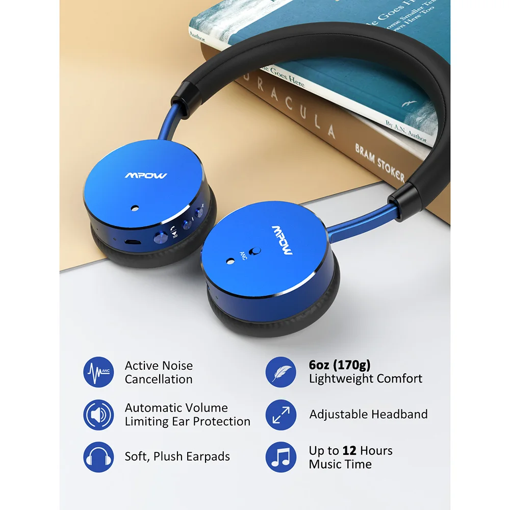 Mpow NCH1 Bluetooth 5 0 Headphone Acitve Noise Cancelling Wireless Headet Volume Limited Kids Headphone 12 Hours Playtime For PC