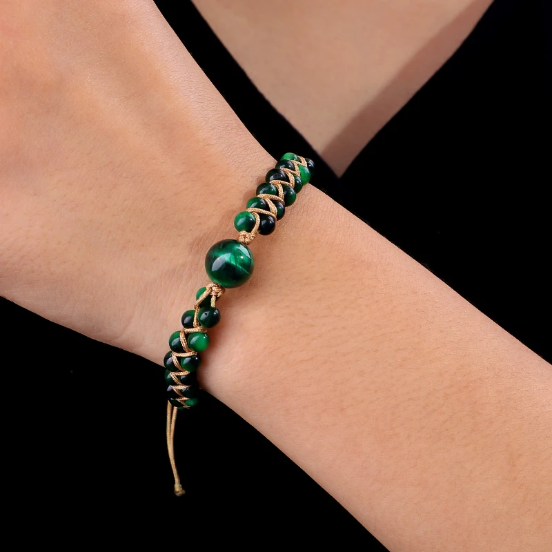 Hot Real Natural Green Tiger eye Bracelet Men Women Strand Stone Brazalete For Hombre Jewelry Accessories Pulseras