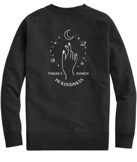 black tee white text Толстовка This's power in Kindness, повседневный худи с надписью power Star moon, хлопковый джемпер с графическим принтом, Подарочные Топы - Цвет: black tee white text