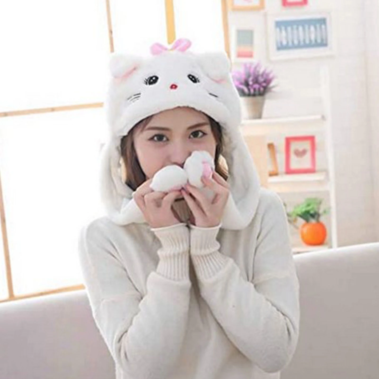 Chapeau D Oreille De Chat Qui Peut Bouger Chapeau De Lapin En Peluche Chaud Mignon Qui Bouge Lorsque Vous Vous Pincez Les Oreilles Aliexpress