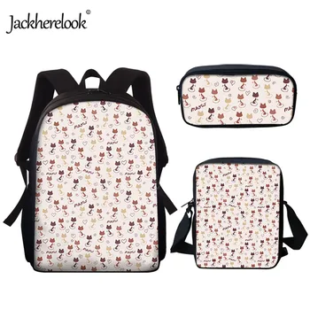 

Jackherelook Students School Bags with Cute Cartoon Cat Patterns 3pcs/Set Canvas Schoolbag New Stylish School Shoulder Bags 2020