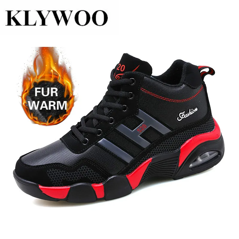 KLYWOO теплые зимние ботинки из плюша; мужские баскетбольные кроссовки; водонепроницаемая обувь для бега; мужские зимние ботинки; повседневная обувь; botas hombre - Цвет: black red fur